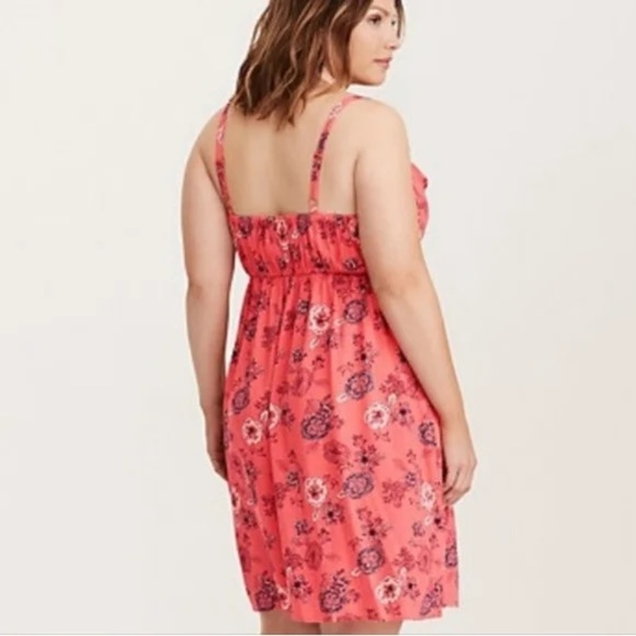 Torrid Coral Floral Print Ruffle Challis Tank Dress Size 2 - Picture 3 of 16